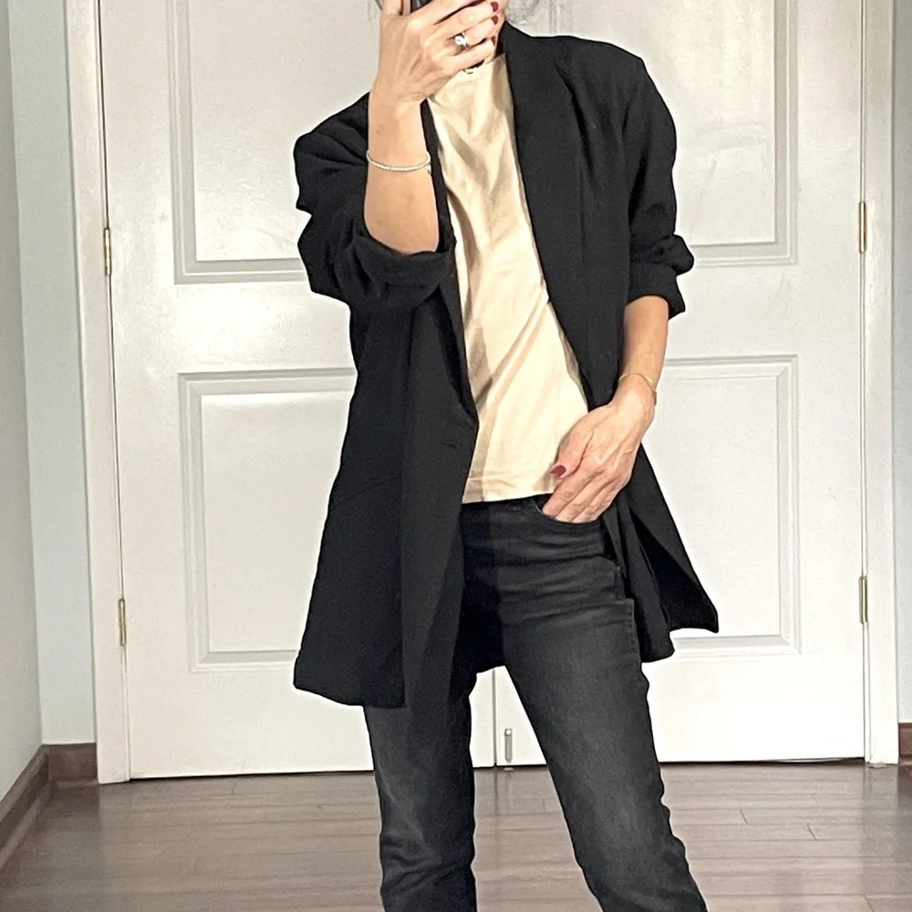 Thrills 100% Ramie Black Double Breasted Jacket size 10AU US size 6